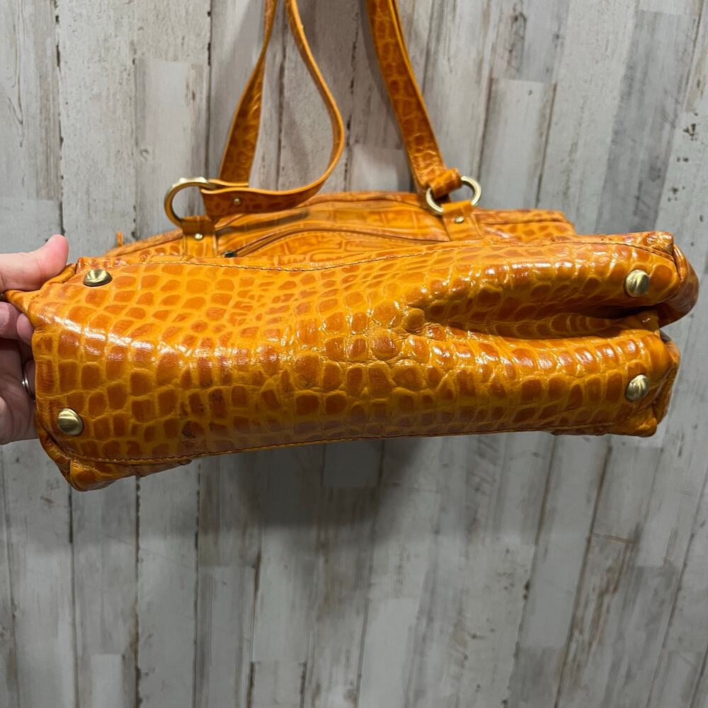 Michael Rome Designs Crocc Embossed Large Orange Leather Pockets Shoulder Bag - Picture 7 of 11